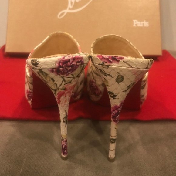 Christian Louboutin PIGAMULE 120 Floral Watersnake Heel Mule Sandals Shoes - Picture 6 of 14